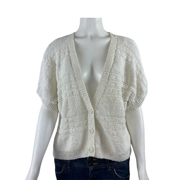 Soma Cardigan Sweater Large White Short Dolman Sleeve Button - Picture 1 of 5